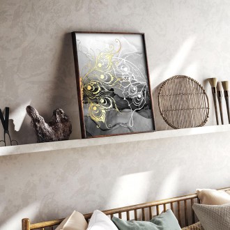 Motýl s černým inkoustem na pozadí 3D Zlatý Plakát