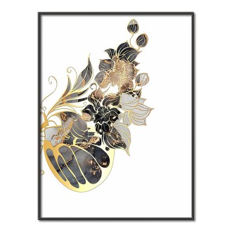 Květovaný motýl s černým inkoustem 2 3D Zlatý Plakát