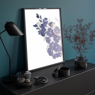 Květovaný motýl s fialovým pozadím 3D Stříbrný Plakát