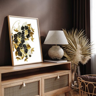 Černě květované motýlí křídlo 3D Zlatý Plakát