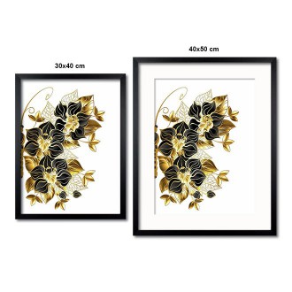 Černě květované motýlí křídlo 3D Zlatý Plakát