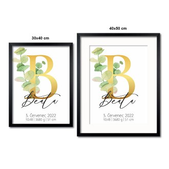 Personalizovatelný plakát Narození miminka - Abeceda "B"