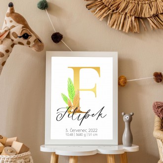 Personalizovatelný plakát Narození miminka - Abeceda "F"