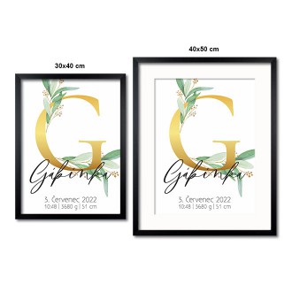 Personalizovatelný plakát Narození miminka - Abeceda "G"