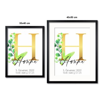 Personalizovatelný plakát Narození miminka - Abeceda "H"