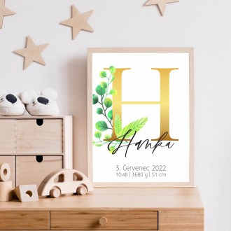 Personalizovatelný plakát Narození miminka - Abeceda "H"