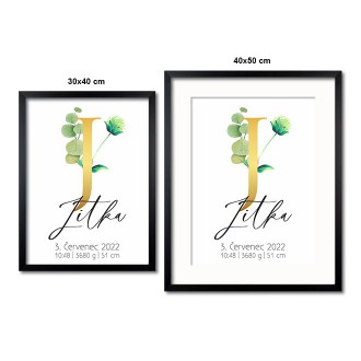 Personalizovatelný plakát Narození miminka - Abeceda "J"