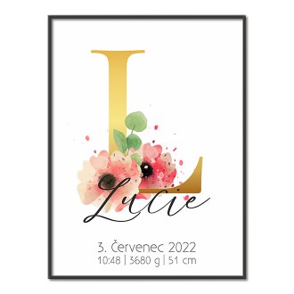 Personalizovatelný plakát Narození miminka - Abeceda "L"