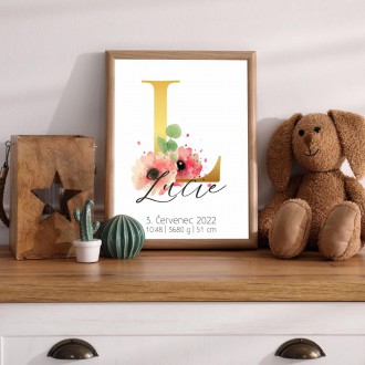 Personalizovatelný plakát Narození miminka - Abeceda "L"