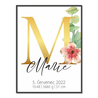 Personalizovatelný plakát Narození miminka - Abeceda "M"