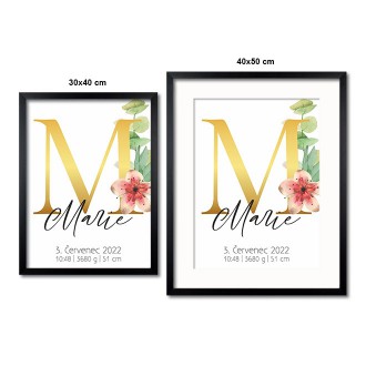 Personalizovatelný plakát Narození miminka - Abeceda "M"