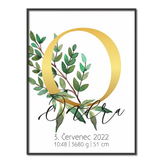 Personalizovatelný plakát Narození miminka - Abeceda "O"