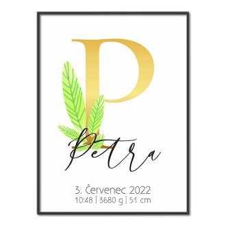 Personalizovatelný plakát Narození miminka - Abeceda "P"