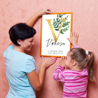 Personalizovatelný plakát Narození miminka - Abeceda "V"