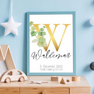 Personalizovatelný plakát Narození miminka - Abeceda "W"