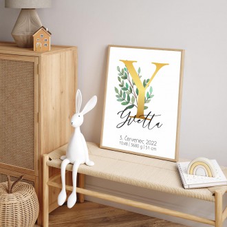 Personalizovatelný plakát Narození miminka - Abeceda "Y"