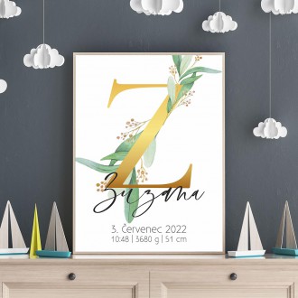 Personalizovatelný plakát Narození miminka - Abeceda "Z"