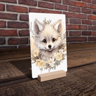 Akrylové sklo Mládě bílé lišky v květinách