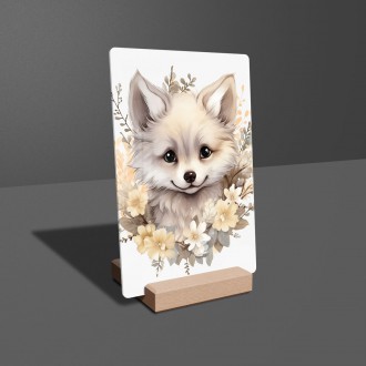Akrylové sklo Mládě bílé lišky v květinách