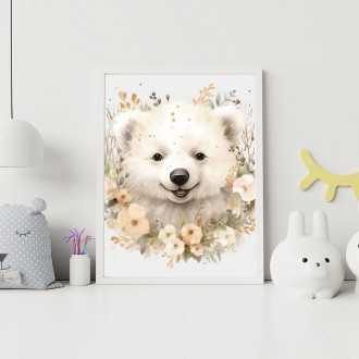 Mládě ledního medvěda v květinách