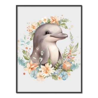 Mládě delfína v květinách