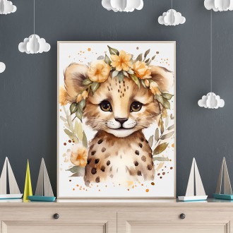 Mládě leoparda  v květinách