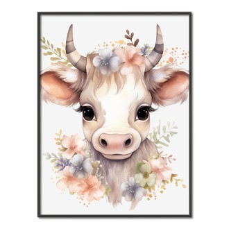 Mládě krávy v květinách