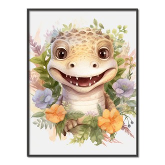 Mládě krokodýla v květinách