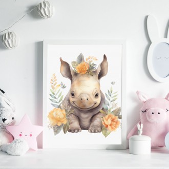 Mládě nosorožce v květinách