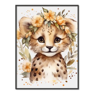 Mládě leoparda  v květinách