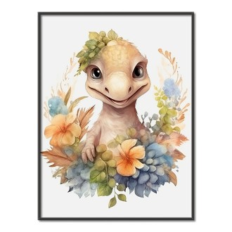 Mládě dinosaura v květinách
