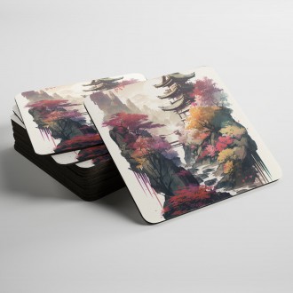 Podtácky Japonský chrám se sakurami