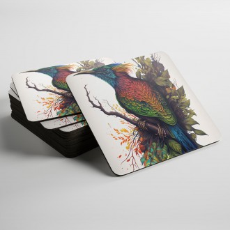 Podtácky Barevný pták na větvi