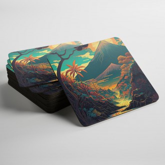 Podtácky Východ slunce nad sopkou