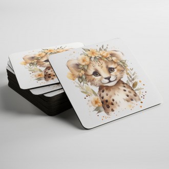 Podtácky Mládě leoparda  v květinách