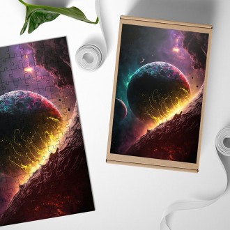 Dřevěné puzzle Kolize planet