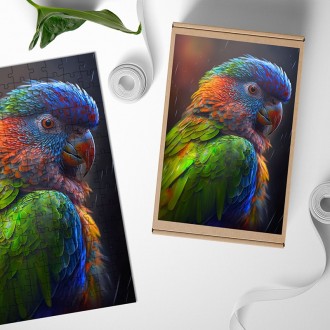 Dřevěné puzzle Barevný papoušek 2