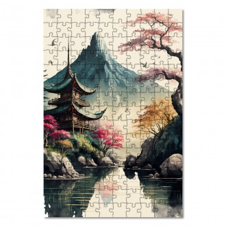 Dřevěné puzzle Japonský chrám pod horou