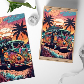 Dřevěné puzzle Výlet autem