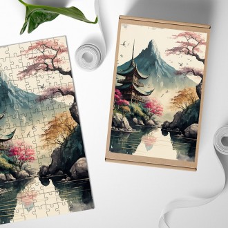 Dřevěné puzzle Japonský chrám pod horou