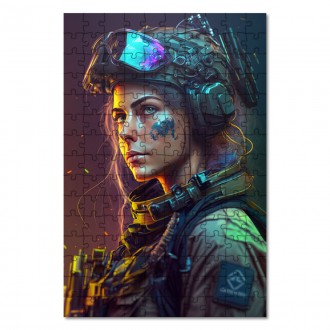 Dřevěné puzzle Žena voják