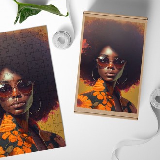 Dřevěné puzzle Módní portrét - sluneční brýle