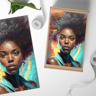Dřevěné puzzle Módní portrét - Afro