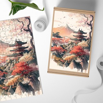 Dřevěné puzzle Japonský chrám před Fudži