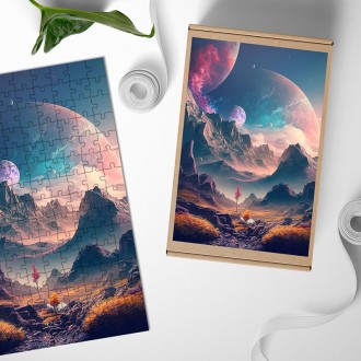 Dřevěné puzzle Fantastická vesmírná krajina