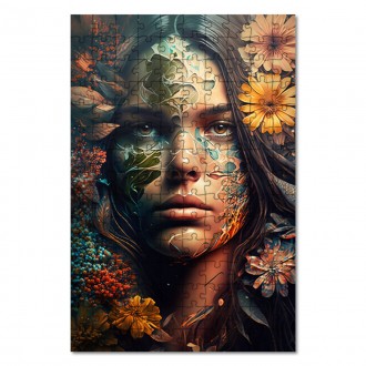 Dřevěné puzzle Žena v květinách