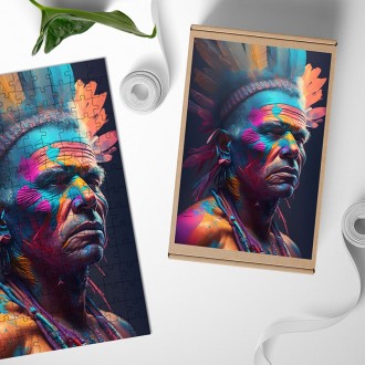 Dřevěné puzzle Náčelník v barvě