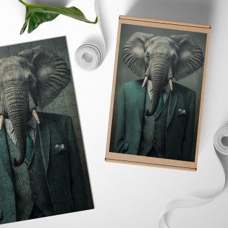 Dřevěné puzzle Slon v obleku