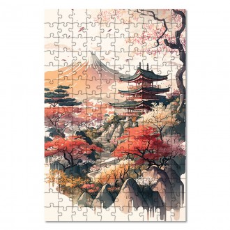 Dřevěné puzzle Japonský chrám před Fudži