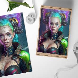 Dřevěné puzzle Kyberpunková dívka